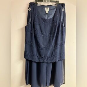 R & M Richards Women’s 2-Piece Pantsuit Set, 20W, Navy Blue, Embellished